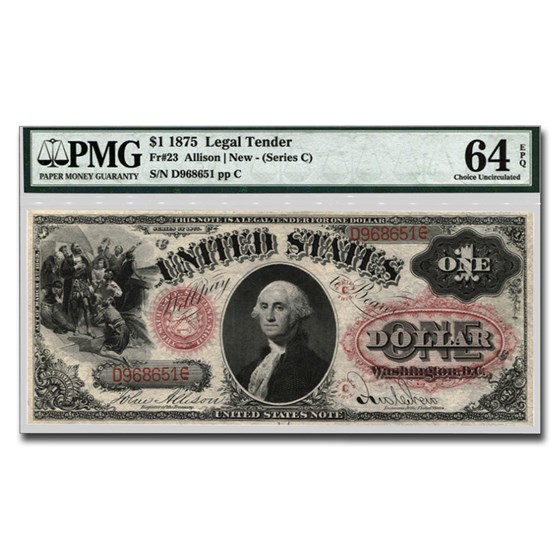 1875 $1.00 Legal Tender George Washington CU-64 EPQ PMG 1875 $1.00 Legal Tender George Washington CU-64 EPQ PMG
